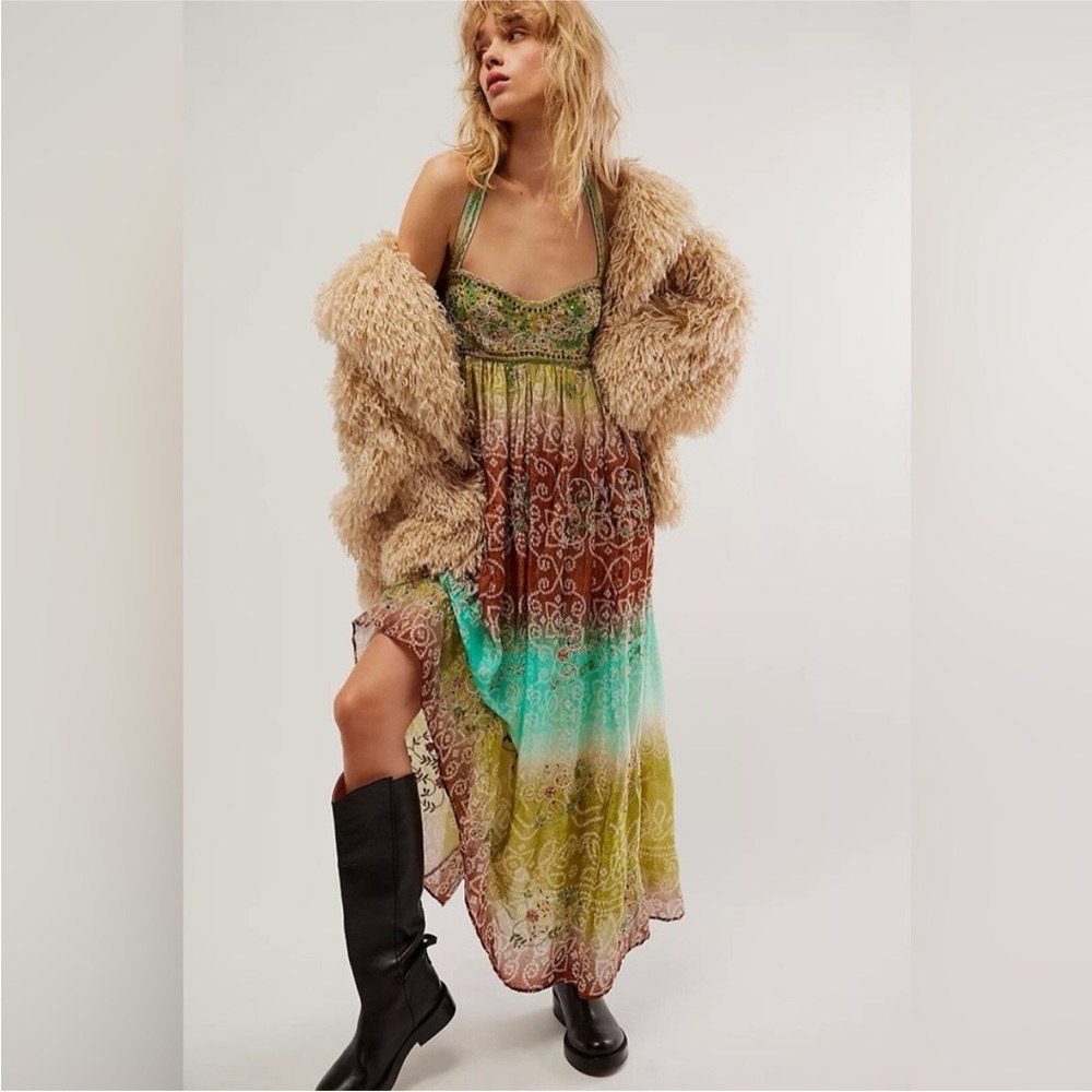 Free People Into The Nights Maxi Dress in Woods Combo